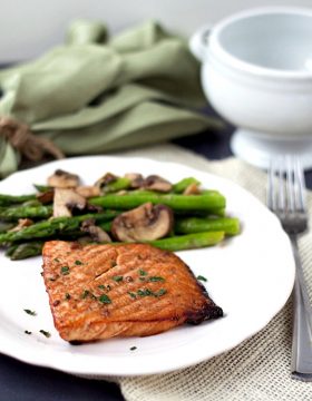 Teriyaki Salmon with Sesame Asparagus. Healthy and super simple to make! From www.thisgalcooks.com