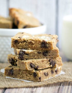 Chocolate Chip Peanut Butter Marshmallow Bars - This Gal Cooks for Blahnik Baker. Moist peanut butter cookie bars filled with chocoalte chips and marshmallows! #dessert #cookies