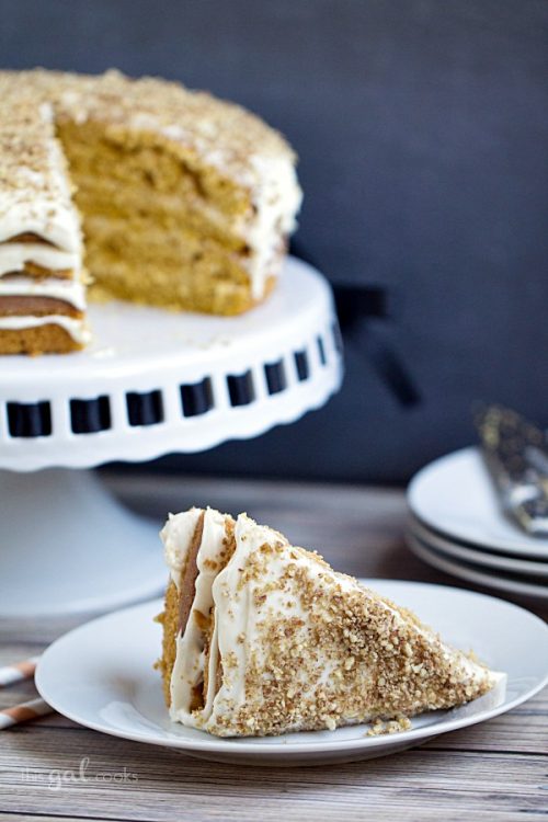 Pumpkin Spice Cake with Maple Bourbon Frosting - This Gal Cooks