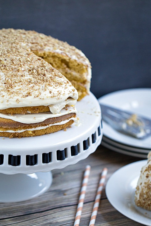 Pumpkin Spice Cake with Maple Bourbon Frosting - This Gal Cooks