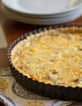 Sausage Egg and Cheese Quiche Tart from This Gal Cooks.