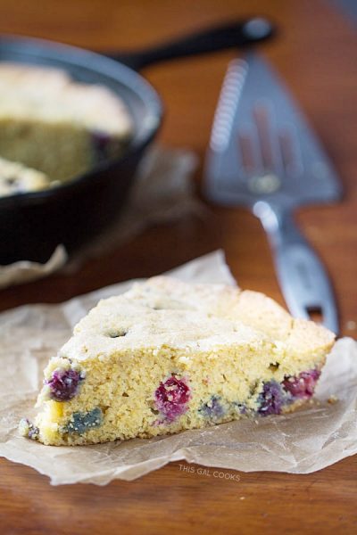 This super delicious, moist Blueberry Cornbread is made with coconut milk, fresh blueberries and brown sugar.