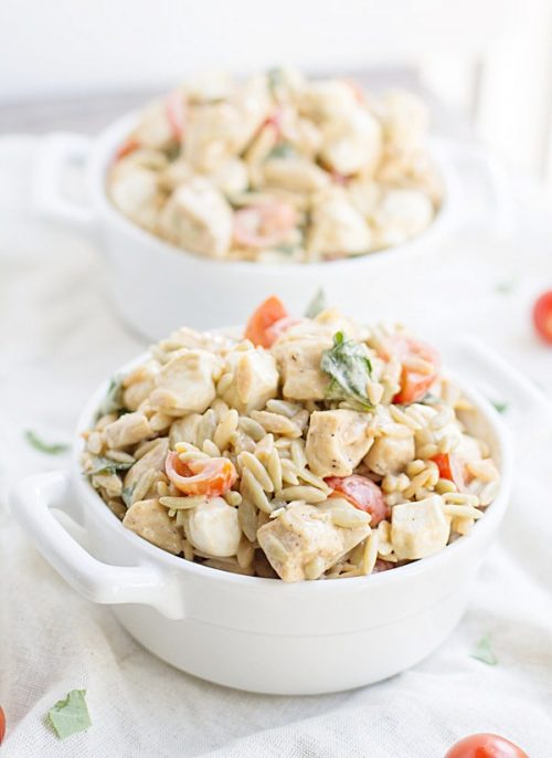 Caprese Chicken Orzo Salad - This Gal Cooks