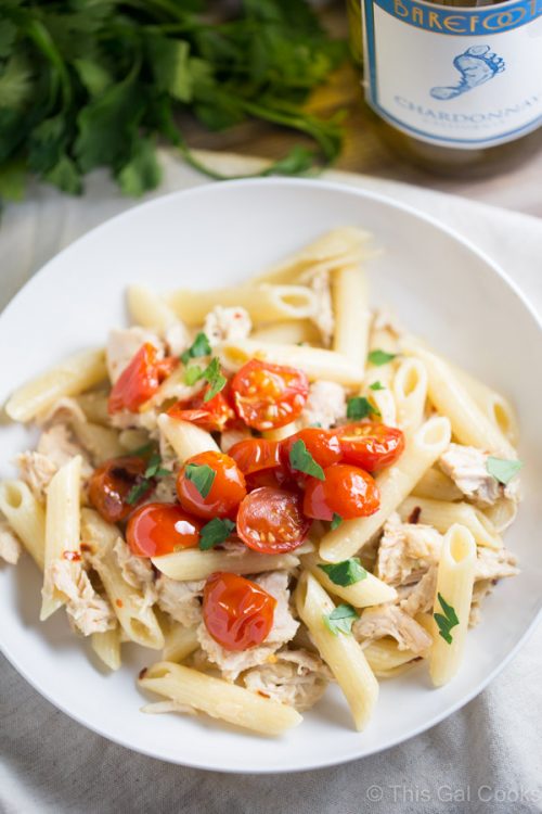 One Pan Chicken Pasta with Chardonnay Wine Sauce - This Gal Cooks