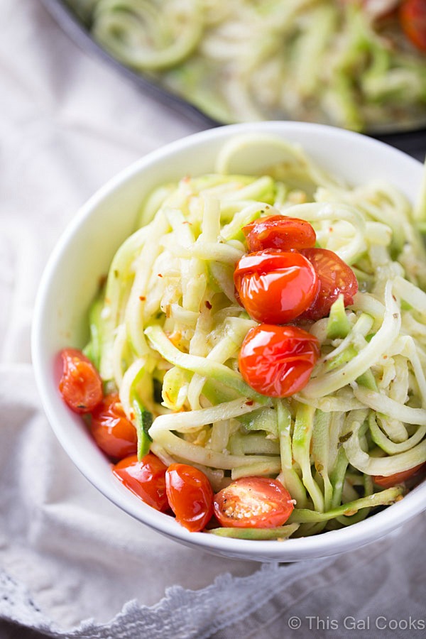 Zucchini Noodles with Roasted Tomatoes - This Gal Cooks