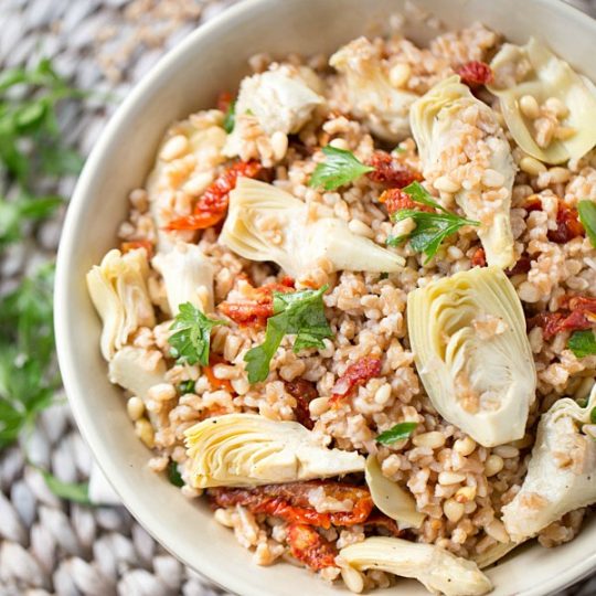 Farro Salad with Sun-Dried Tomatoes and Artichokes - This Gal Cooks