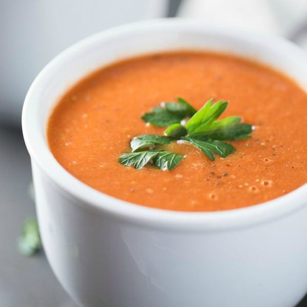 Roasted Tomato Soup with Cream and Onions - This Gal Cooks