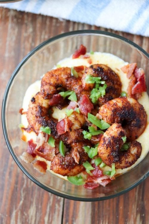 Blackened Shrimp and Grits (with smoked gouda cheese) - This Gal Cooks