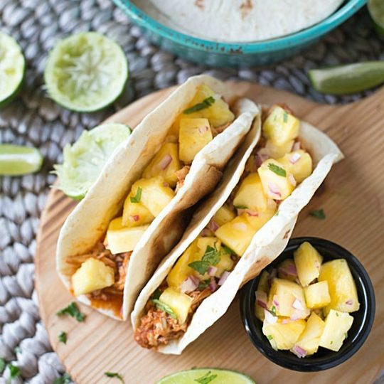 Shredded Chicken Tacos with Pineapple Salsa {Slow Cooker} - This Gal Cooks